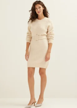Outlet Cotton Club Gebreide jurk met ceintuur lichtzand