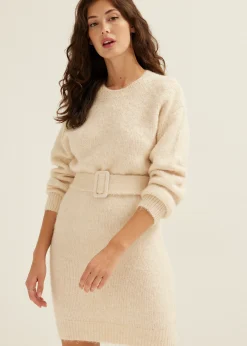 Outlet Cotton Club Gebreide jurk met ceintuur lichtzand