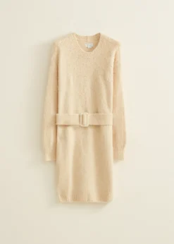 Outlet Cotton Club Gebreide jurk met ceintuur lichtzand