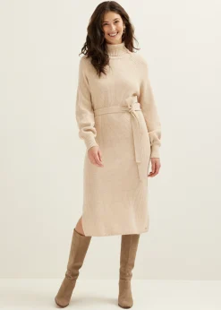 Clearance Cotton Club Gebreide jurk met col middenzand
