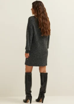 Discount Cotton Club Gebreide jurk met v-hals antracietgem&ecirc;leerd