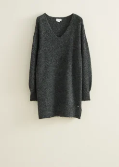 Discount Cotton Club Gebreide jurk met v-hals antracietgem&ecirc;leerd