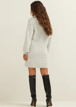 Outlet Cotton Club Gebreide jurk met v-hals grijs,lichtmelee