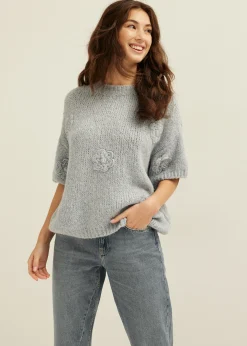 Hot Cotton Club Gebreide trui met bloemen lichtblauw