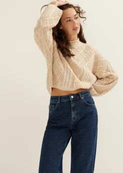 Sale Cotton Club Gebreide trui met kabelpatroon lichtzand