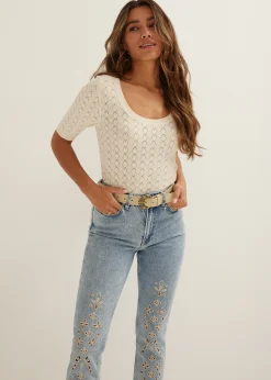Hot Cotton Club Gebreide trui met korte mouw ecru