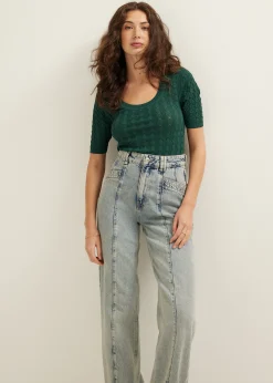 Outlet Cotton Club Gebreide trui met korte mouw donkergroen