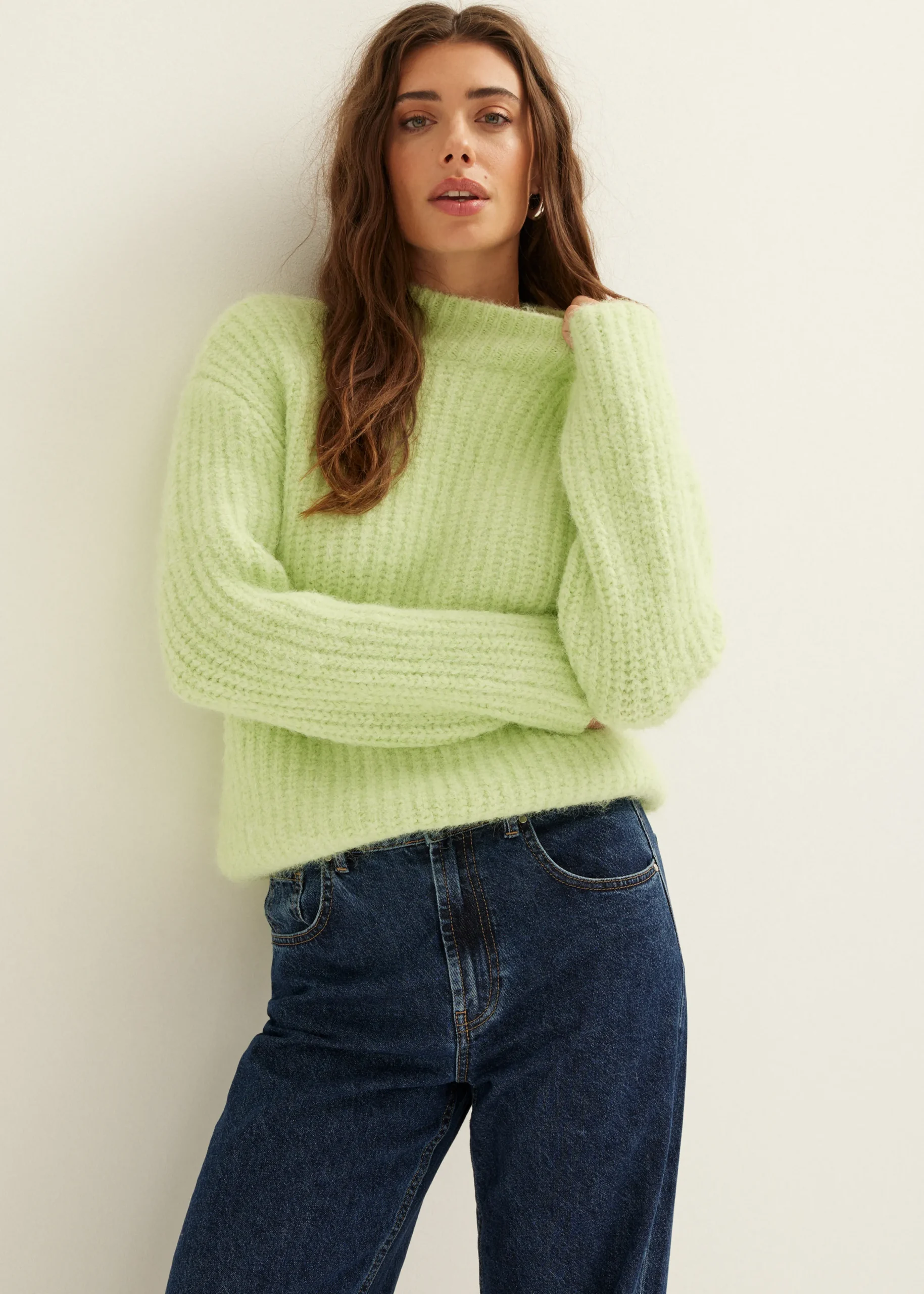 Hot Cotton Club Gebreide trui met ribstructuur lime,licht