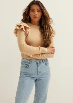 Sale Cotton Club Gebreide trui met ruffles donkerzand