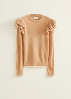 Sale Cotton Club Gebreide trui met ruffles donkerzand