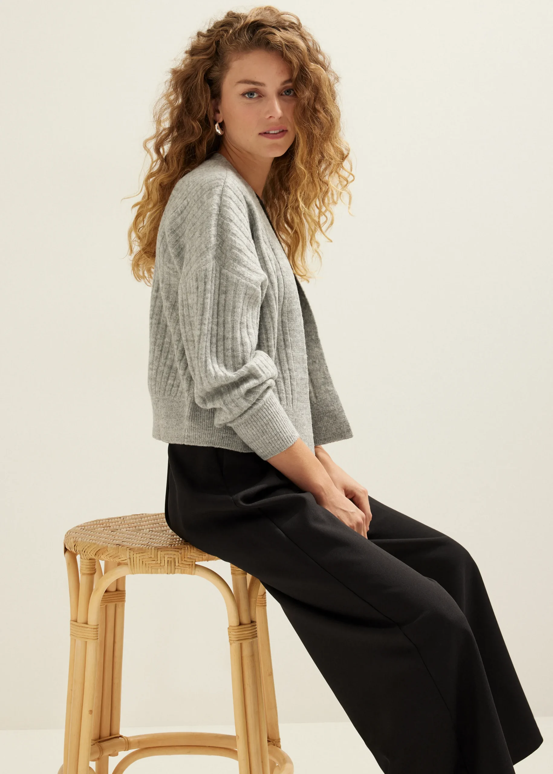 Clearance Cotton Club Gebreid vest kort grijsgemêleerd
