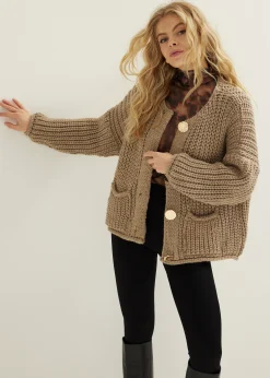 Fashion Cotton Club Gebreid vest met knopen taupe,middle