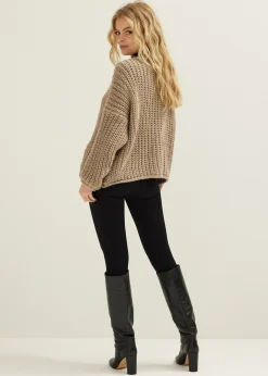 Fashion Cotton Club Gebreid vest met knopen taupe,middle