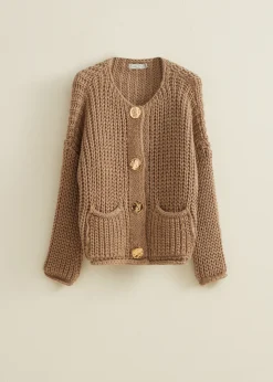 Fashion Cotton Club Gebreid vest met knopen taupe,middle