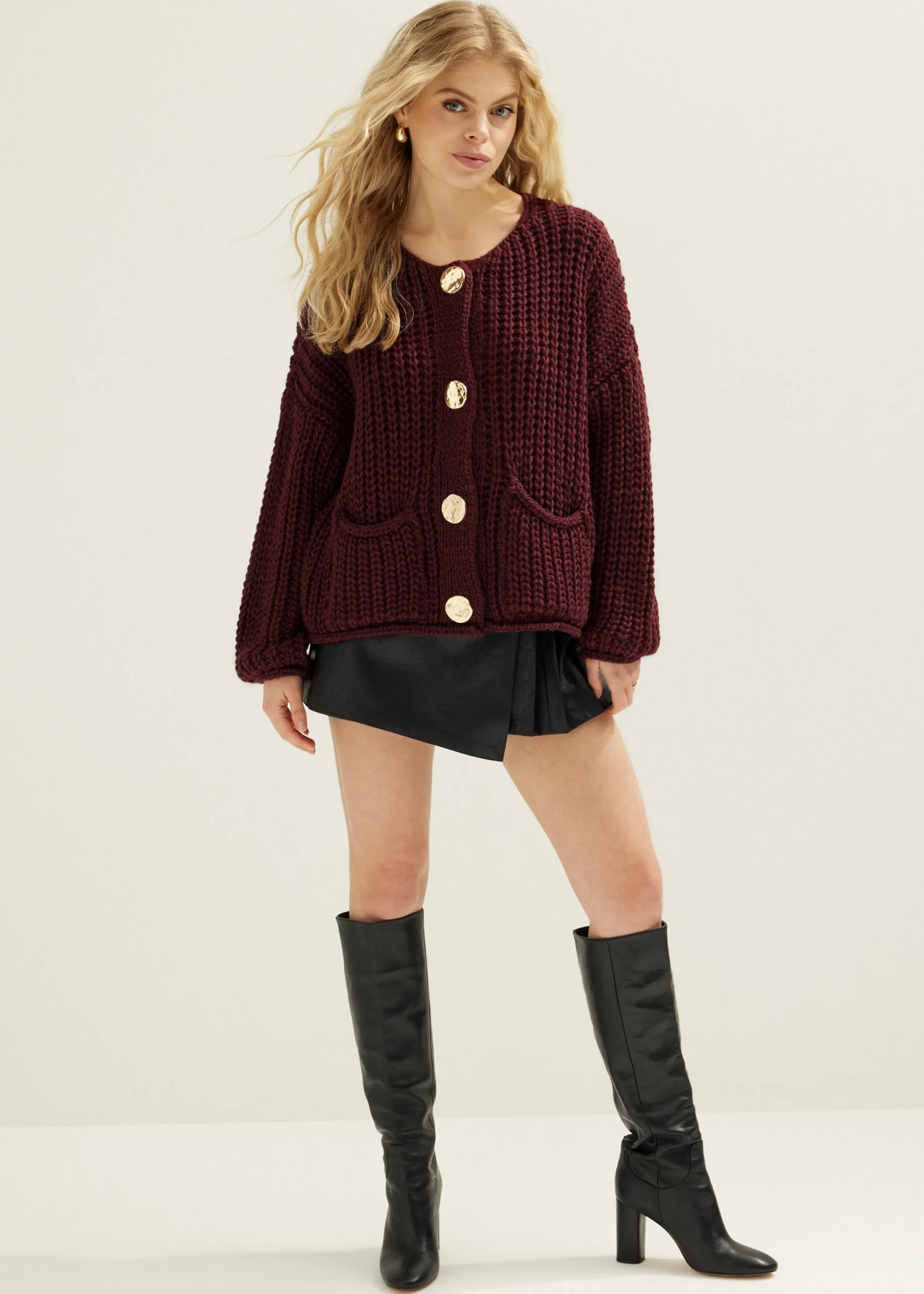 New Cotton Club Gebreid vest met knopen bordeaux