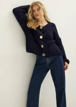 Hot Cotton Club Gebreid vest met knopen donkerblauw