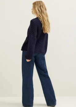 Hot Cotton Club Gebreid vest met knopen donkerblauw