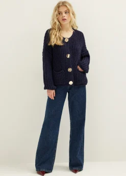 Hot Cotton Club Gebreid vest met knopen donkerblauw