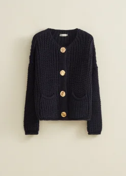 Hot Cotton Club Gebreid vest met knopen donkerblauw
