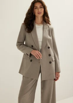 Fashion Cotton Club Gem&ecirc;leerde double breasted blazer bruingem&ecirc;leerd