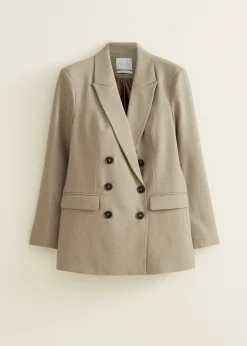 Fashion Cotton Club Gem&ecirc;leerde double breasted blazer bruingem&ecirc;leerd