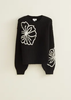 Outlet Cotton Club Gerbeide trui met bloemen zwart