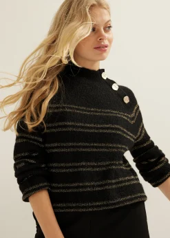 Discount Cotton Club Gestreepte trui met lurex zwart