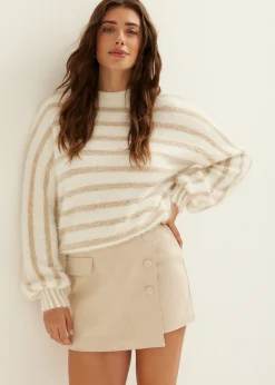 Discount Cotton Club Gestreepte trui met structuur ecru