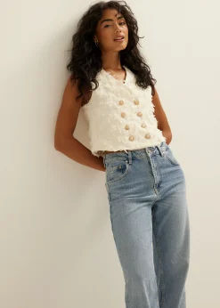 Online Cotton Club Gilet met franje details lichtzand