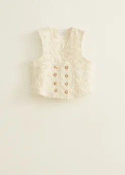 Online Cotton Club Gilet met franje details lichtzand