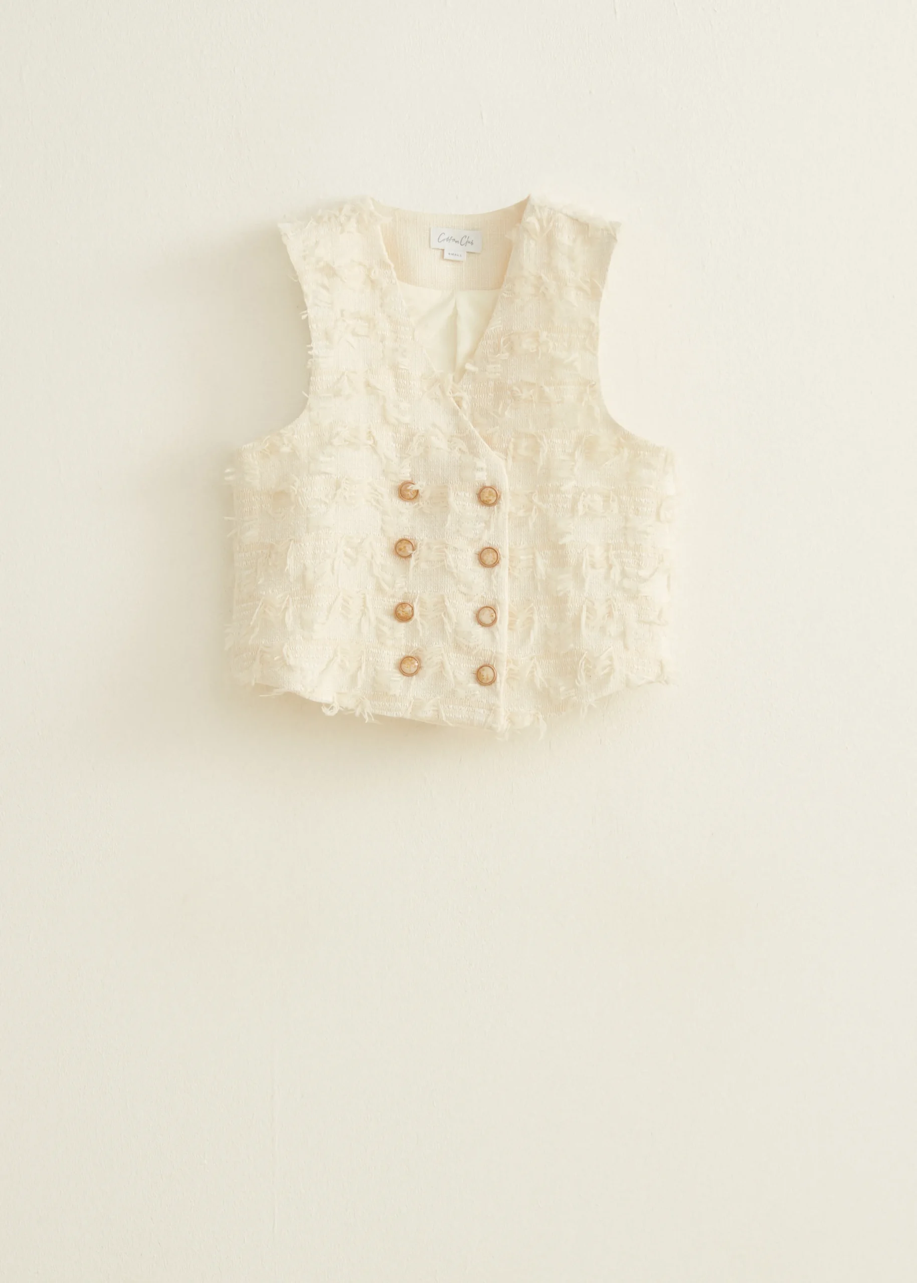 Online Cotton Club Gilet met franje details lichtzand