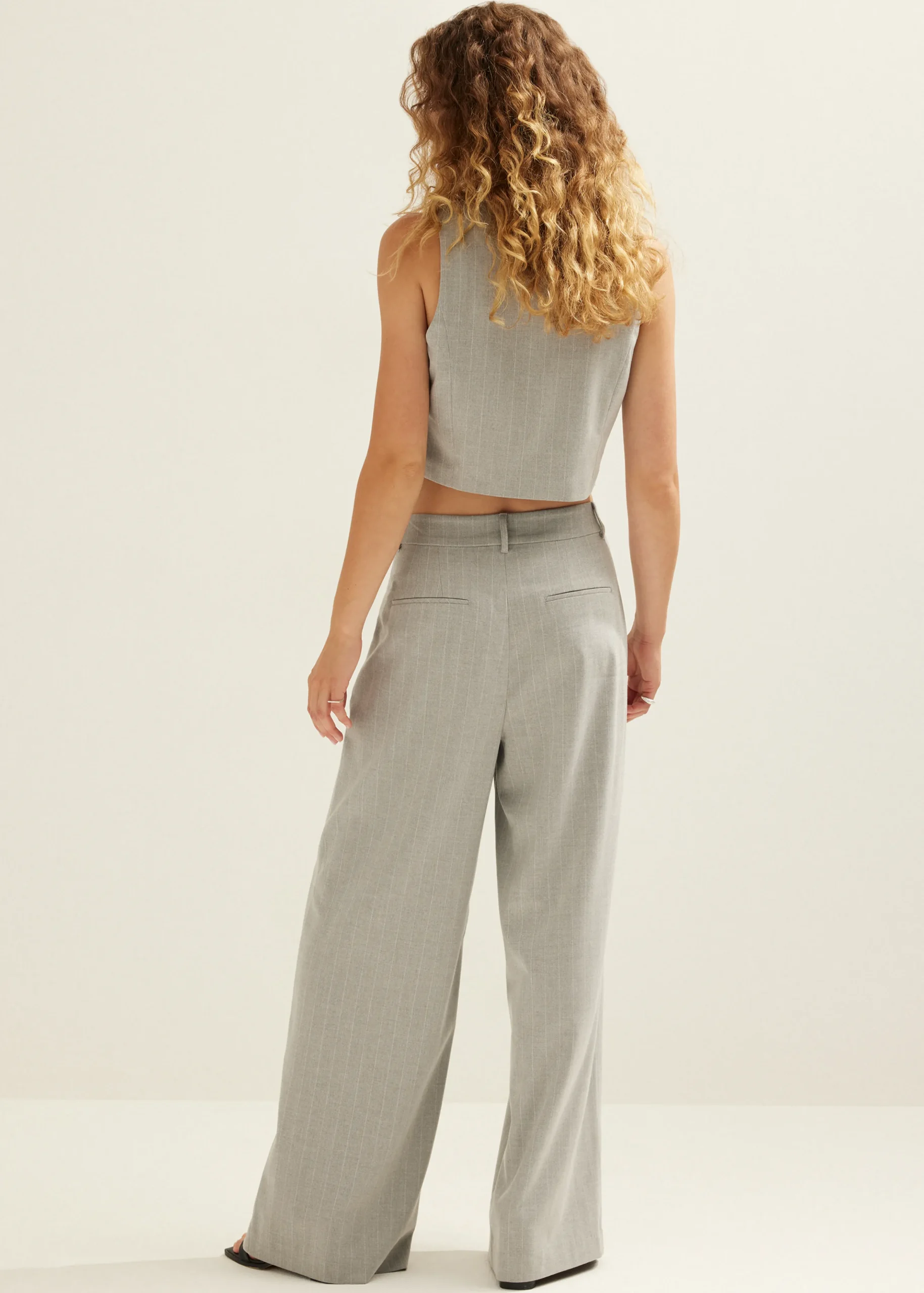 Discount Cotton Club Gilet met krijtstreep grijsgemêleerd