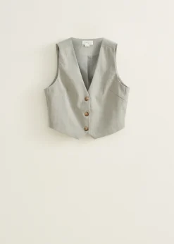 Discount Cotton Club Gilet met krijtstreep grijsgemêleerd