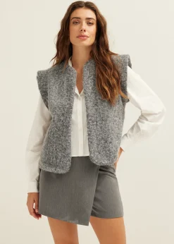 Online Cotton Club Gilet met wollen look grijsgemêleerd