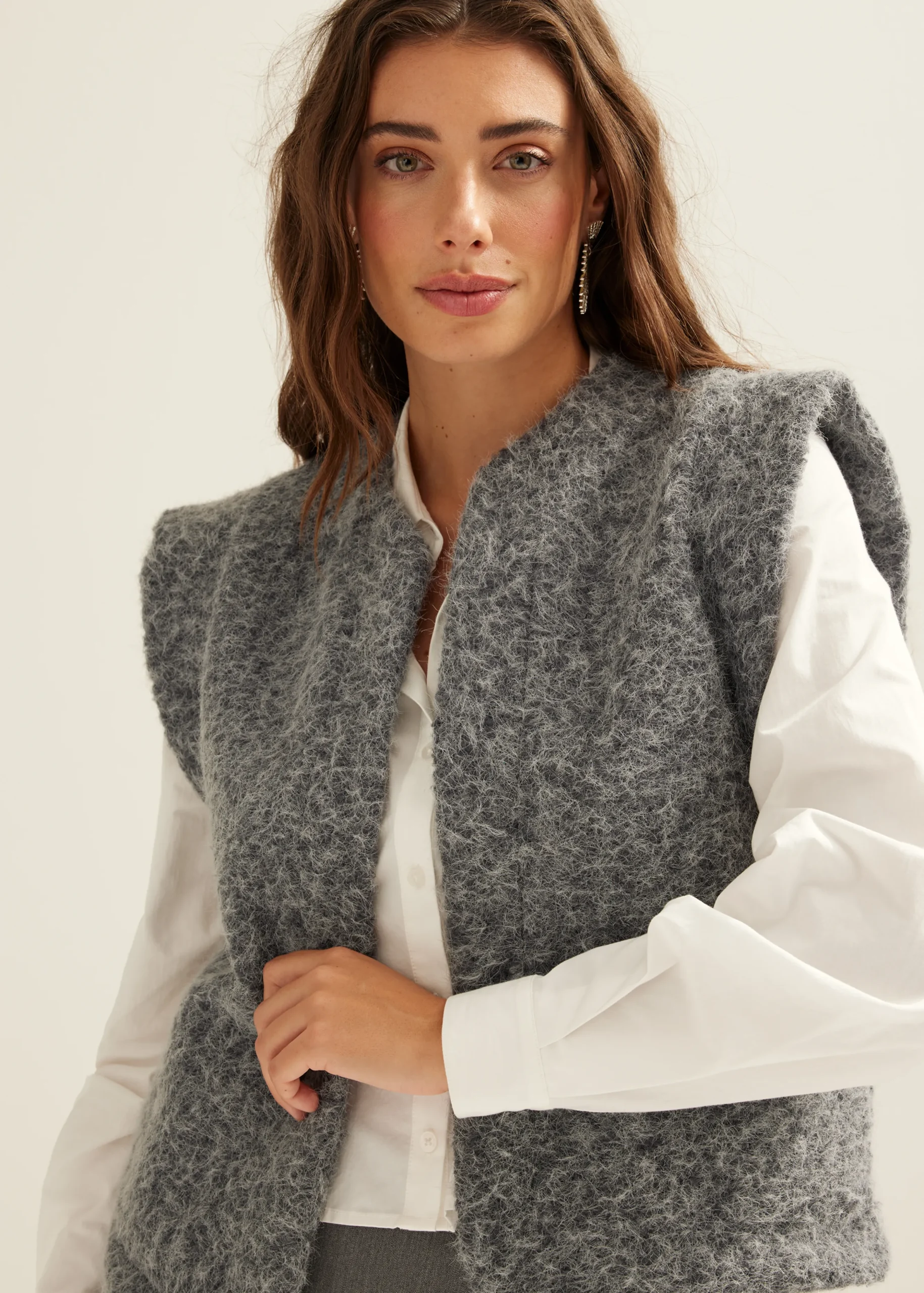 Online Cotton Club Gilet met wollen look grijsgemêleerd