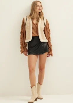 Best Cotton Club Gilet teddy geborduurd donkerzand