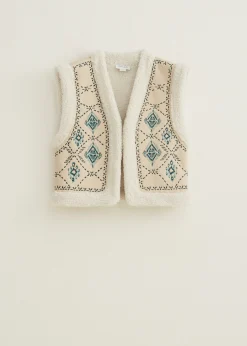 New Cotton Club Gilet teddy geborduurd lichtzand