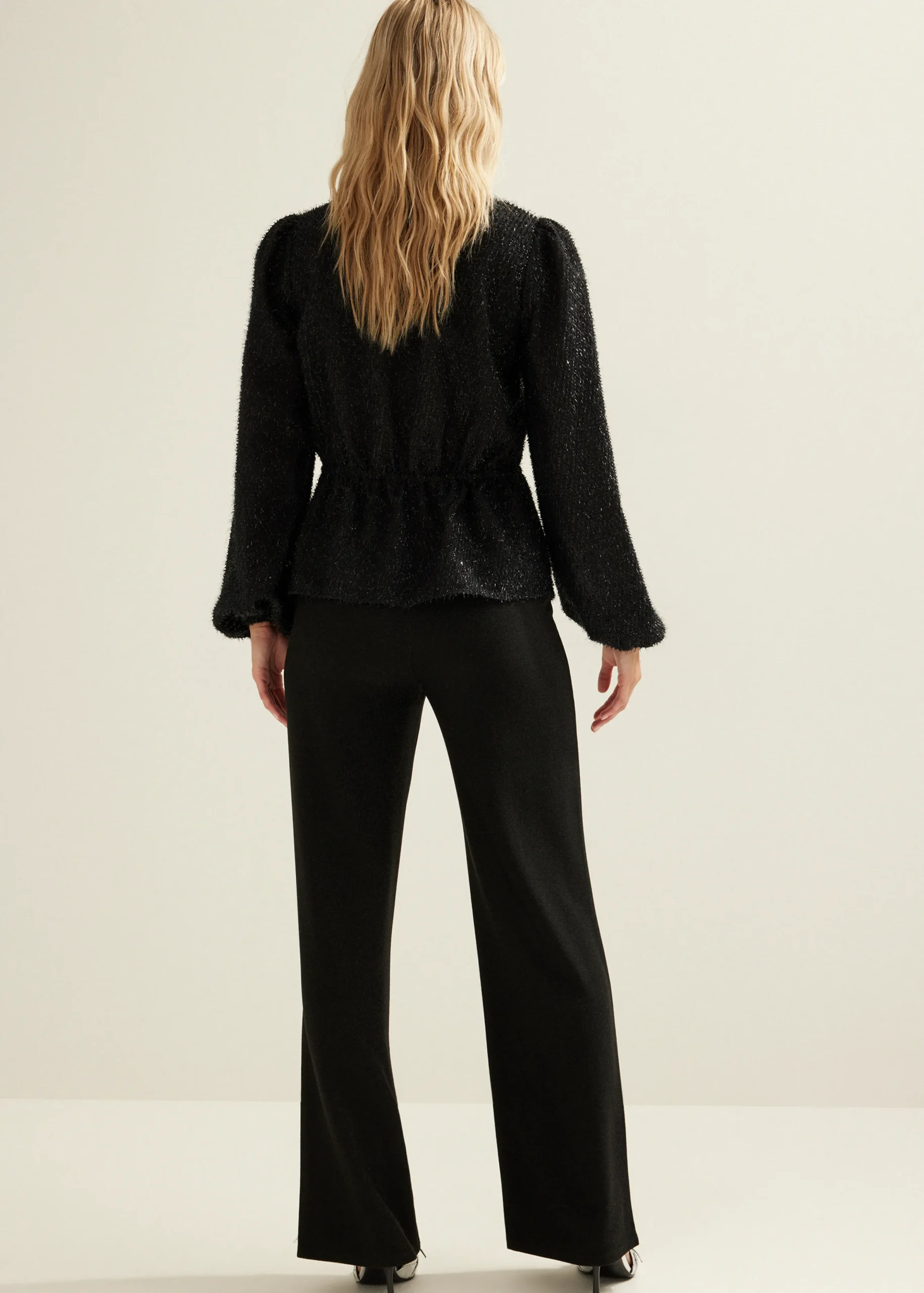 Online Cotton Club Glitter blouse met striksluiting zwart