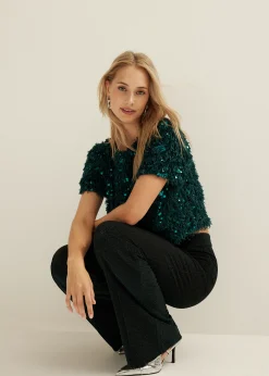 Hot Cotton Club Glitterbroek donkeraqua