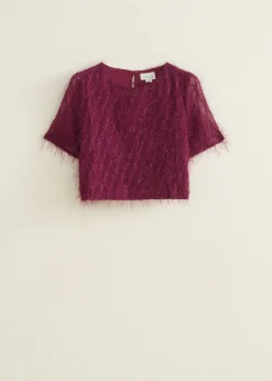 Fashion Cotton Club Glitter top fancy aubergine,donker