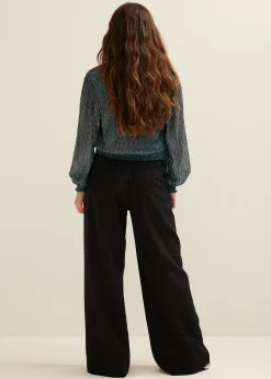 Sale Cotton Club Glitter top met v-hals donkeraqua