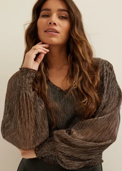 Online Cotton Club Glitter top met v-hals goud