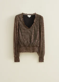 Online Cotton Club Glitter top met v-hals goud