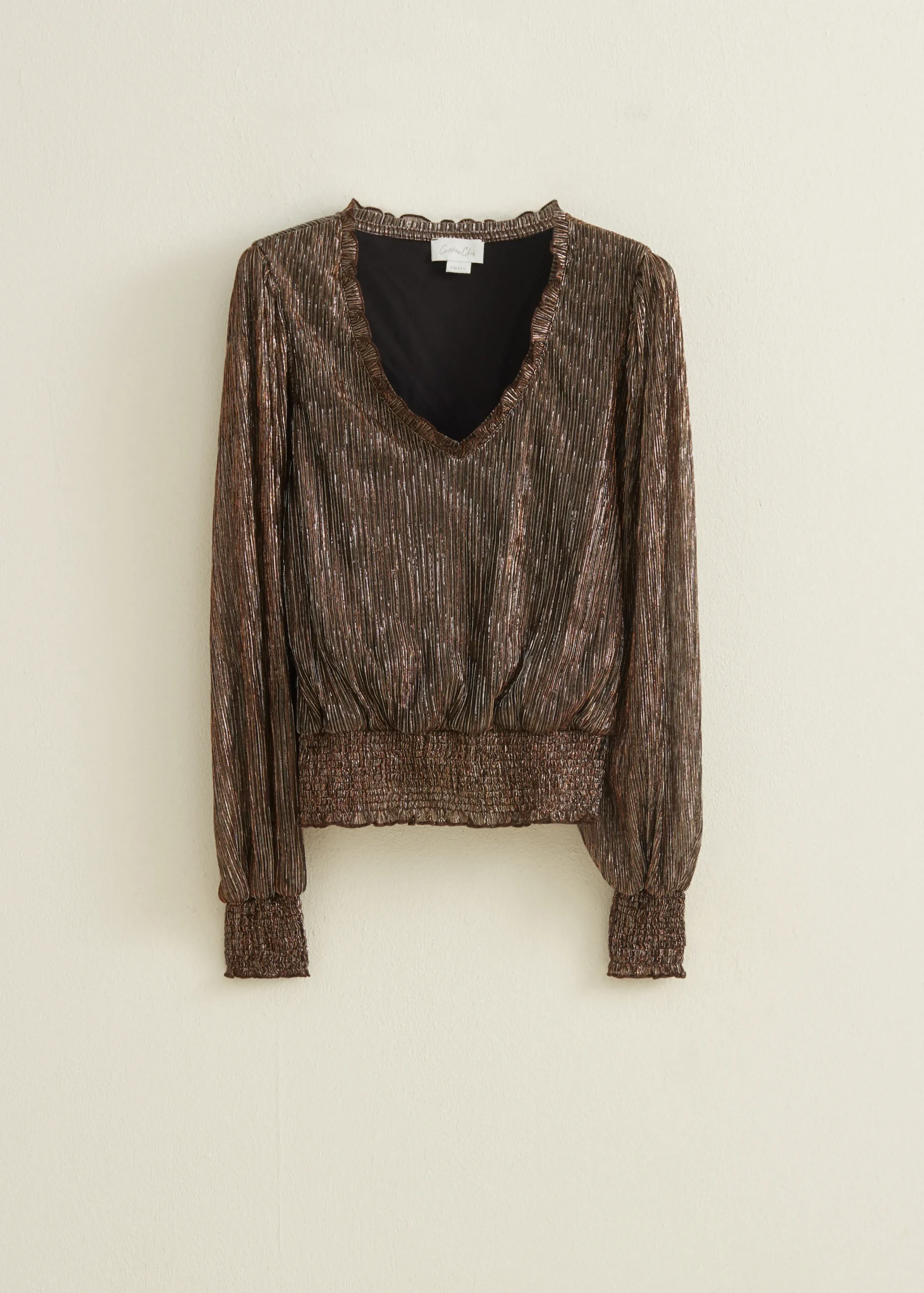 Online Cotton Club Glitter top met v-hals goud