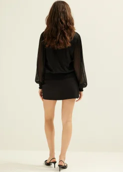 New Cotton Club Glitter top met v-hals zwart