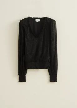 New Cotton Club Glitter top met v-hals zwart