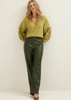 Discount Cotton Club Imitatieleren broek groen,denne