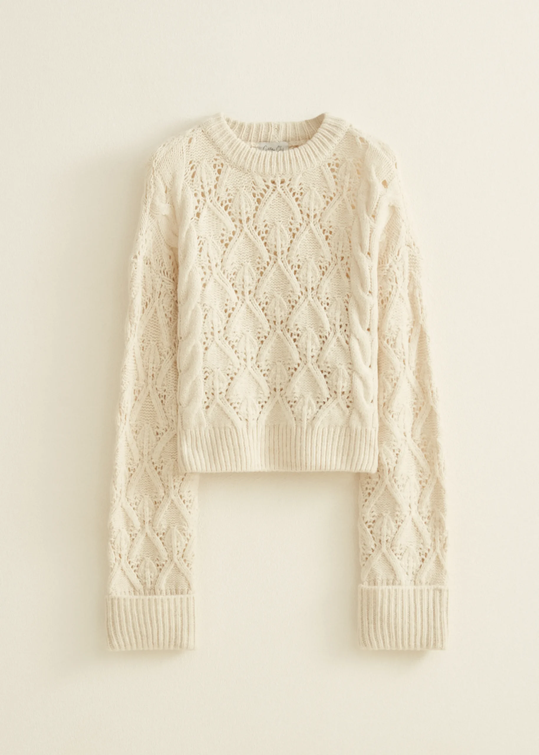 Online Cotton Club Kabeltrui met ajour details ecru
