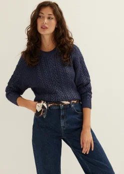 Sale Cotton Club Kabeltrui met foliedruk blauw
