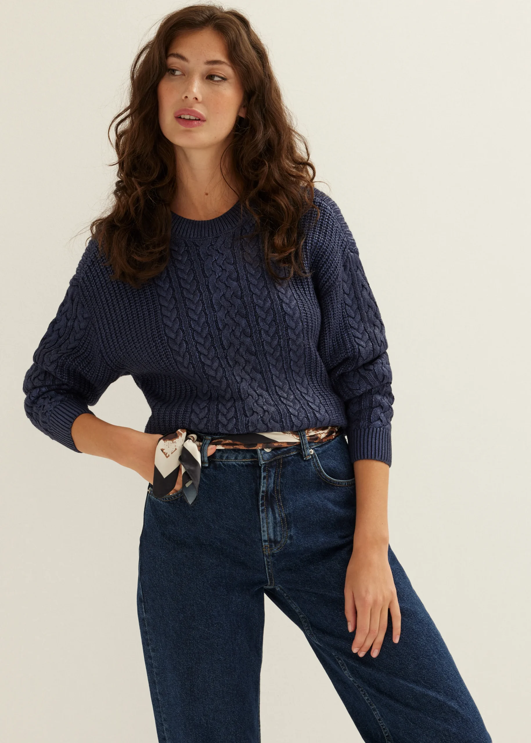Sale Cotton Club Kabeltrui met foliedruk blauw